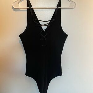 Express Black Bodysuit w/ Lace-Up Across Chest!